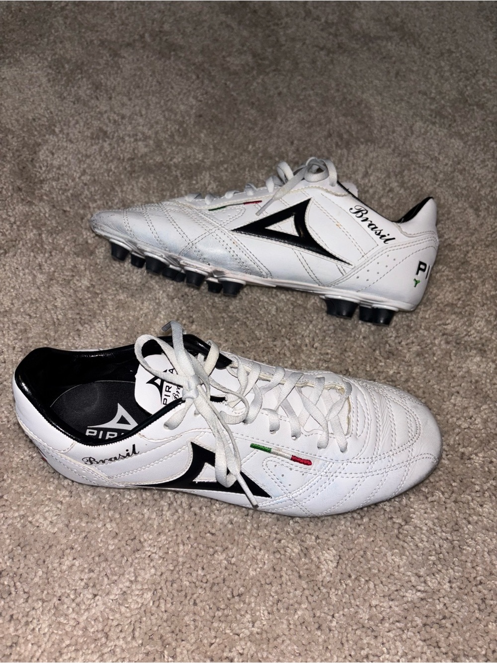 Pirma Brasil E-501 White Black Classic Soccer Cleats Firm Ground Men's 7